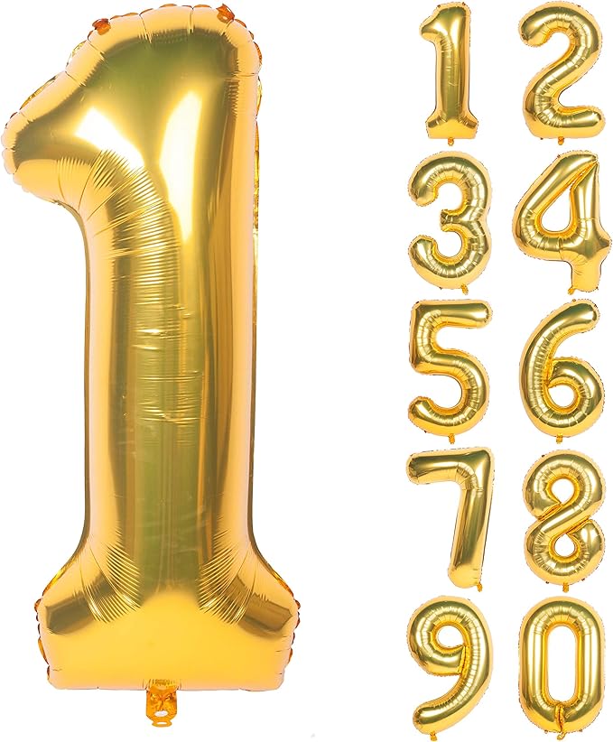 40 Inch Large Gold Number Balloons 1 Aluminum Foil Mylar Big Number Balloons 0-9 Suitable for Gold Birthday Parties, Weddings and Anniversary Photography