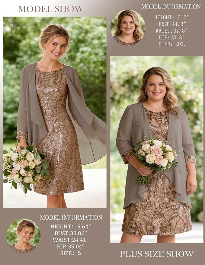 GRACE KARIN Women's Sequin Dress - Wedding Guest & Mother of The Bride Formal Dress - Two Piece Knee Length