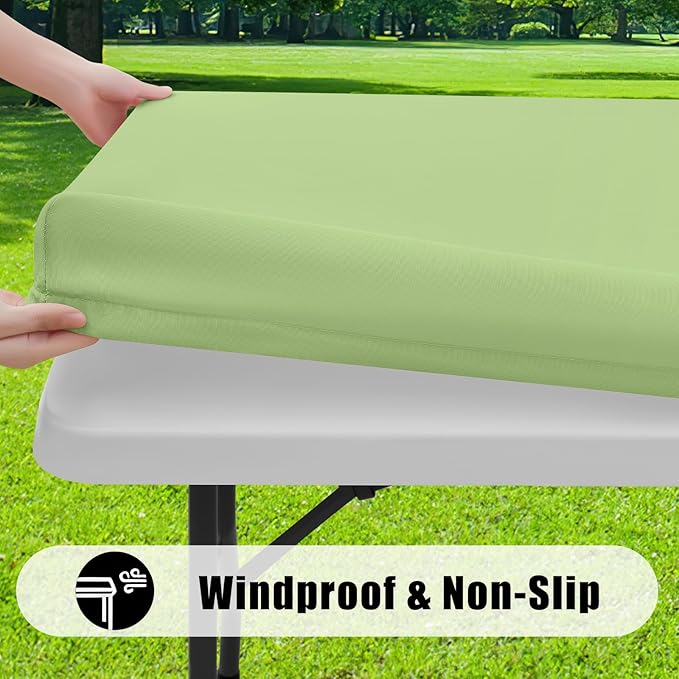 Smiry 2 Pack Rectangle Picnic Table Cloth, Waterproof Elastic Fitted Tablecloths, Washable Polyester Rectangular Patio Table Cover for Camping, Indoor and Outdoor (Sage Green, 30"x72")