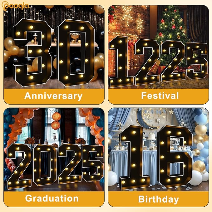 Pooqla 3FT Marquee Light Up Numbers, Black Lighted Party Decor for her him Women Men, Giant Mosaic Light Up Numbers for 7th 17th 70th Birthday Anniversary Decoration, Number 7