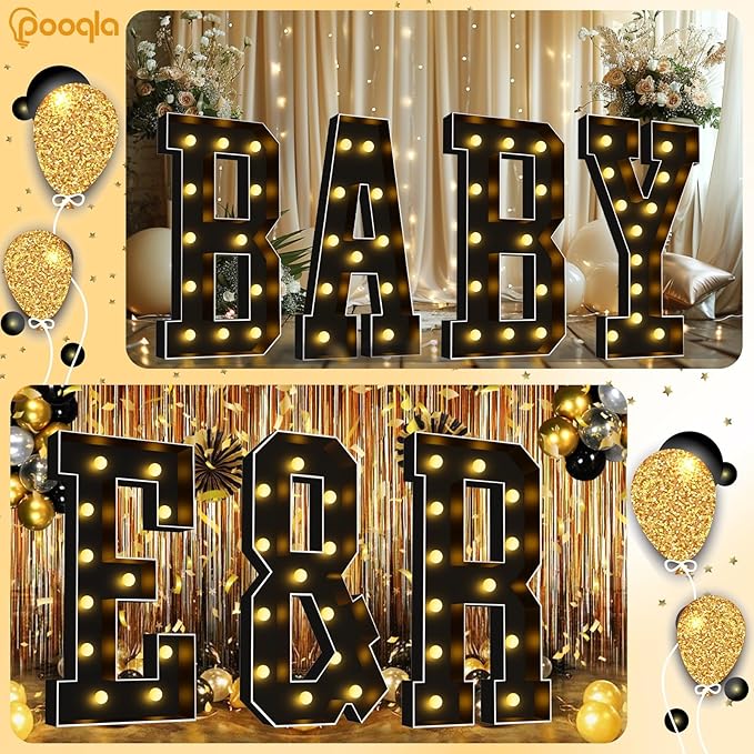 Pooqla 4 FT Marquee Light Up Letters, Black Marquee Letter Lights 4 Feet Tall for Birthday Decoration, Big Mosaic Letters Sign for Balloons Party Anniversary Wedding Decorations, Giant Warm White Z