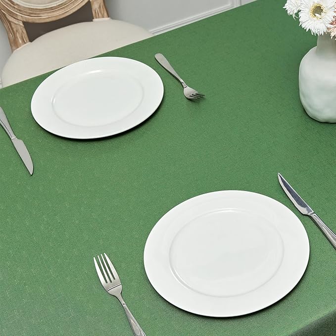 Rectangle Tablecloth Waterproof 60x144 inch Linen Textured Table Cloth Stain and Wrinkle Resistant Washable, Decorative Fabric Table Cover for Dining, Party and Camping, Green