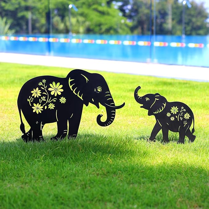 Elephant Metal Garden Stakes Decorative, Gifts for Women/Men/Elephant Lovers, Black Silhouette Statues Spring Outdoor Decorations for Garden, Yard, Lawn, Pathway,Patio,Outside