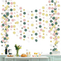 Outus 10 Pieces Colorful Dots Paper Garland Easter Decor Round Glitter Hanging Confetti Streamers Backdrop for Spring Birthday Classroom Halloween Trunk or Treat Car Decoration (Sage Green,Pink,Gold)