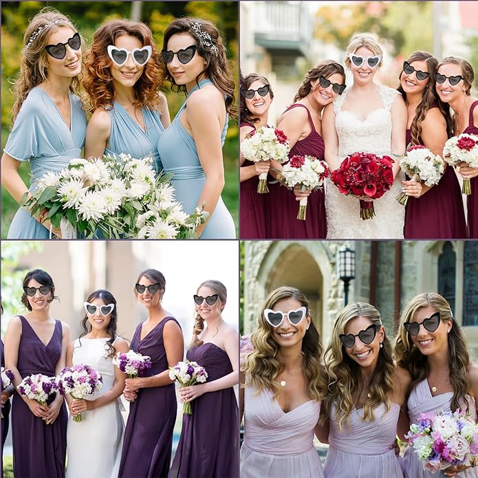 8 Pairs White and Black Heart Sunglasses Bulk for Women, Vintage Cat Eye Mod Style Bride Sunglasses Retro Heart Shaped Glasses for Shopping Traveling Wedding Party Accessories