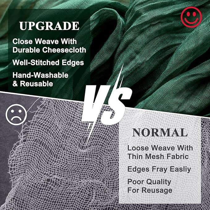 Wokceer Cheesecloth Table Runner 3Pack 10FT Emerald Green Christmas Boho Gauze Cheese Cloth Table Runner for Party Long Rustic Sheer Table Runners for Baby Bridal Shower Wedding Easter Table Decor