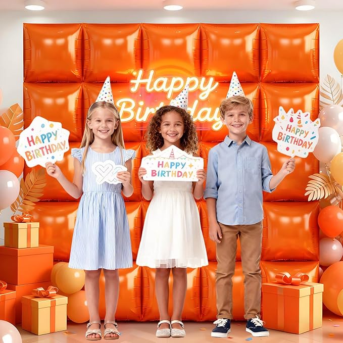 50Pcs Orange Square Foil Balloons Wall Backdrop, Double Sided Metallic Foil Balloons Tunnel Arch Garland Kit for Photo Booth Birthday Wedding Halloween Christmas Party Decorations
