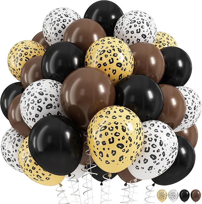 Cheetah Print Balloons, Black Dark Chocolate Tan Brown White Beige Leopard Latex Balloons, Jungle Animal Balloon Cheetah Decorations for Birthday Party Bachelorette Wild One Safari Bridal Shower Decor