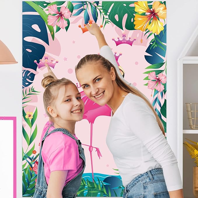 NEBURORA Pin The Crown on The Flamingo Party Game with 24 Crowns Stickers for Kids Flamingo Theme Party and Birthday Hawaiian Luau Party Supplies