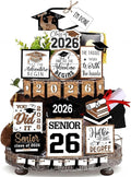 22 Pcs 2026 Graduation Tiered Tray Decor Sets Wooden Graduation Class of 2026 Table Decorations Senior 2026 Gown Diploma Farmhouse Signs for Home Shelf Party Office Desk(Black, White)
