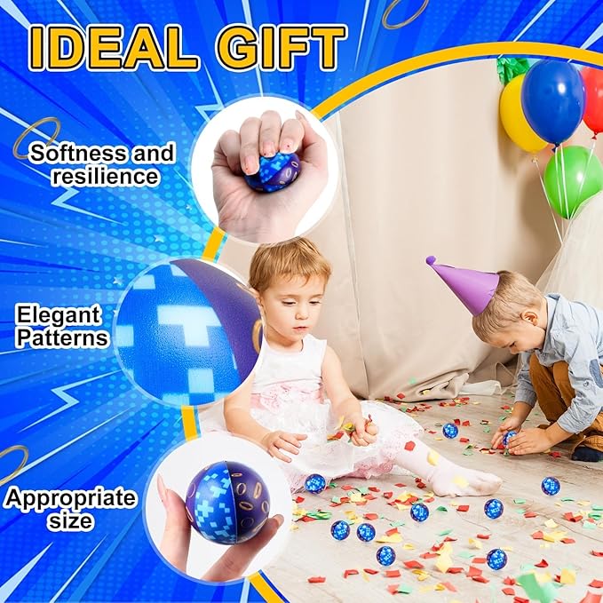 24 PCS Blue Golden Rings Stress Balls for Kids Party Favors, 1.57 Inch Anxiety Relief Fidget Sensory Toys Golden Rings Theme Squeeze Toys Bulk for Birthday Goodie Bags Carnival Gifts Classroom Prizes