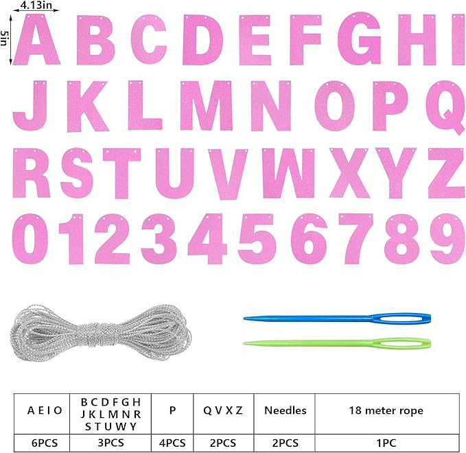 DIY Banner Kit with Letters Glitter Pink Customizable Birthday Graduation Banner Custom Party Hanging Banners for Graduation Wedding Party Baby Shower Decoration (Pink)
