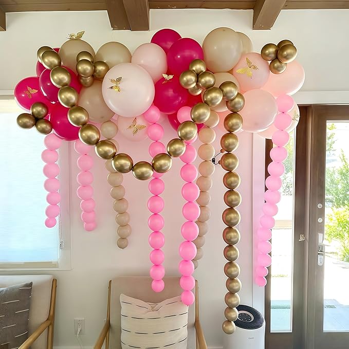 Pastel Pink Quick Link Balloons, 100PCS 10 Inch Baby Pink Linking Balloons for Making Balloon Wall Heart Arch, Tails Balloon for Girls Wedding Birthday Baby Shower Valentine's Party Decorations