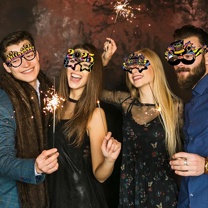 16PCS Happy New Year Glasses, New Year Paper Eyeglasses Photo Booth Props for 2026 Party Supplies Decorations