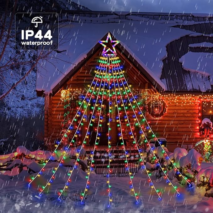 Christmas String Lights Outdoor Decoration 9 Strands 11ft 317 LED Star Fairy String Lights 8 Modes & Waterproof for Party Wedding Patio Yard New Year Holiday Indoor Outdoor - Multicolor
