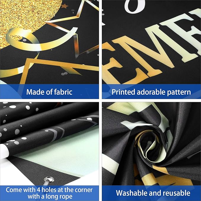 Blulu Retirement Party Decorations, Extra Large Fabric Retire Sign Banner Photo Booth Backdrop Background with Rope for Retirement Party Favor(70.8 x 43.3 Inch,Black and Gold)