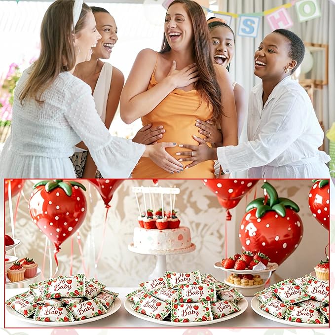 Naucoos Strawberry Baby Shower Candy - 26.5 oz. Bag - 150 Individually Wrapped Hard to Soft Mints It's a Girl Red Candy for Baby Shower Gender Reveal Party Favors Recovery Goodie Bags