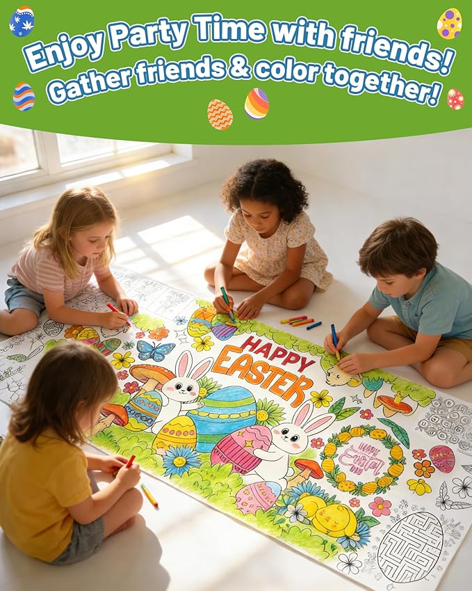 ATFUNSHOP Easter Giant Coloring Tablecloth 35" x 75" - Easter Crafts for Kids, Jumbo Paper Banner & Poster, Coloring Games & Party Activities - DIY Decorations & Gifts Games & Festive Decor