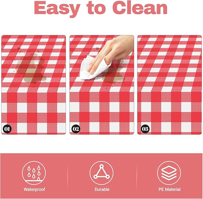 Childom 3 Pack Red and White Checkered Tablecloths 54"x108" Valentines Day Tablecloths for Rectangle,Disposable Plastic Table Cover for Wedding,Home,Birthday,Picnic,Buffet,Pizza Party,Racing Car Decor