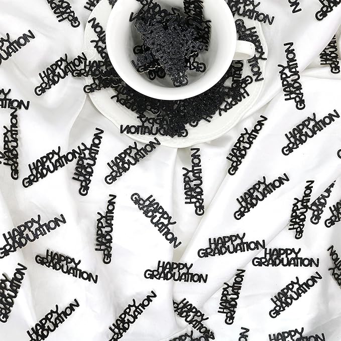 Black Happy Graduation Confetti Class of 2026, 120 PCS Glitter Graduation Decorations 2026, Grad Confetti for Grad Party Decorations.