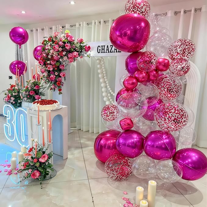 14 Pcs Hot Pink Round Foil Balloons 22/15/10 4D Ball Balloons Metallic Pink Fuchsia Balloon Ornament Mylar Balloon Chrome for Graduation Birthday Anniversary Disco Valentines Party Decorations