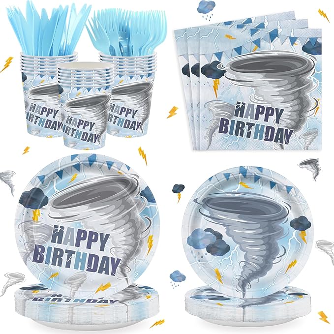 120 Pcs Tornado Birthday Party Decorations Two nado Party Supplies Includ Paper Plates Napkins Cups Forks Knives and Straw Tableware Set Serve 20
