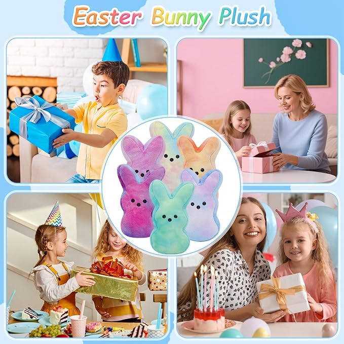 vizethru 6 Pcs Easter Bunny Plush Toys,Easter Basket Stuffers Toys for Kids,Bunny Stuffed Animals, Easter Party Favors Gift Toys for Kids