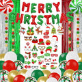102 PCS Christmas Party Decorations Kits,Merry Christmas Foil Balloons,Xmas Photo Booth Prop, Red Green Latex Balloons,Hanging Swirl,Fringe Curtain for Xmas Decorations Indoor Home Decor