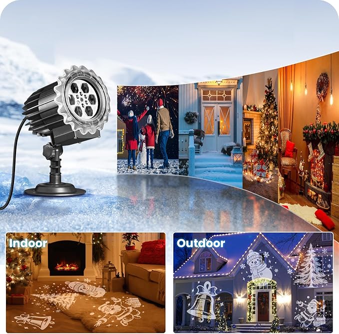 Christmas Projector Lights Outdoor, Waterproof & Adjustable LED Christmas Snowflake Projector Lights Outdoor Indoor, 9W Brightness for Christmas Home Birthday Party Garden Decoration B02PL05