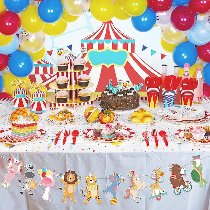 Hooqict Party Animal Banner Animal Birthday Party Decorations Happy Birthday Garland Banner Sign for Kids Girls Boys Zoo Carnival Circus Decorations