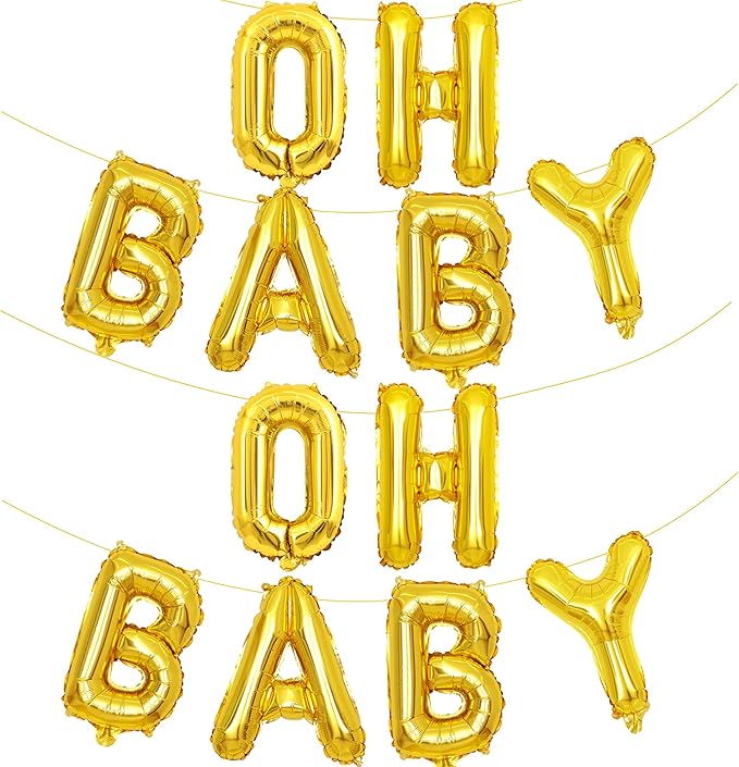 2 Set 12Pcs Gold Oh Baby Letter Balloons 16in Balloon Baby Shower Decorations Party Decor Gold Letter Balloons Oh Baby Party Supplies