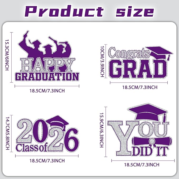 4Pcs Graduation Decorations Class of 2026 Wood Table Centerpieces Congrats Grad Wooden Sign Graduation Table Toppers Congratulate Tiered Tray Decor for 2026 Graduation Party (Purple-Silver)