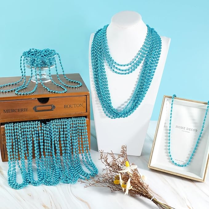 SHAOQINLIN 100 PCS Teal Bead Necklaces, Teal Mardi Gras Beads Necklaces 30.5" Turquoise Party Beads Necklace Bulk Oval Beaded Necklaces for Mardi Gras, Christmas, School Spirit Day Party Favors