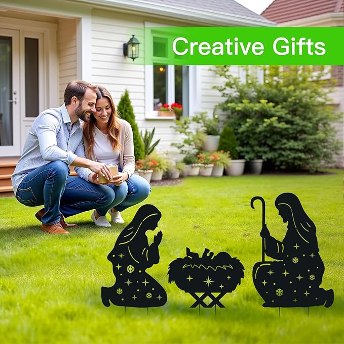Nativity Scene Metal Garden Stakes Decorative Gifts for Women Men,Black Jesus Silhouette Statues Garden Decor for Yard Art, Pathway,Patio,Outdoor,Lawn Ornaments,Forests Decorations
