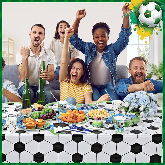 Ceenna 452 Pcs Soccer Party Supplies for 50 Guests, Soccer Paper Plates Napkins Cups Tablecloth Cutlery Straw Disposable Tableware for Men Birthday Sports Theme Day Party Decorations