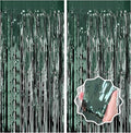 Dark Green Party Birthday Decorations Door Streamers Fringe Tinsel Foil Curtain, 2 Pack 3.3x8.2ft Dark Green Backdrop for Birthday Jungle Party Dinosaur Animal St Patrick's Day Christmas Decorations