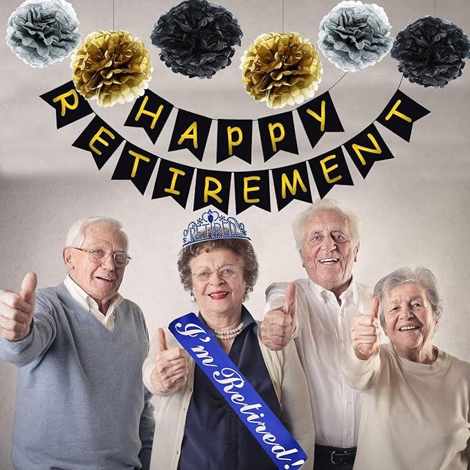 JETKONG Retirement Party Decorations Retired Tiara/Crown, Retired Sash for Women Retirement Gifts, Retirement Party Supplies, Gifts, Favors (Dark Blue)
