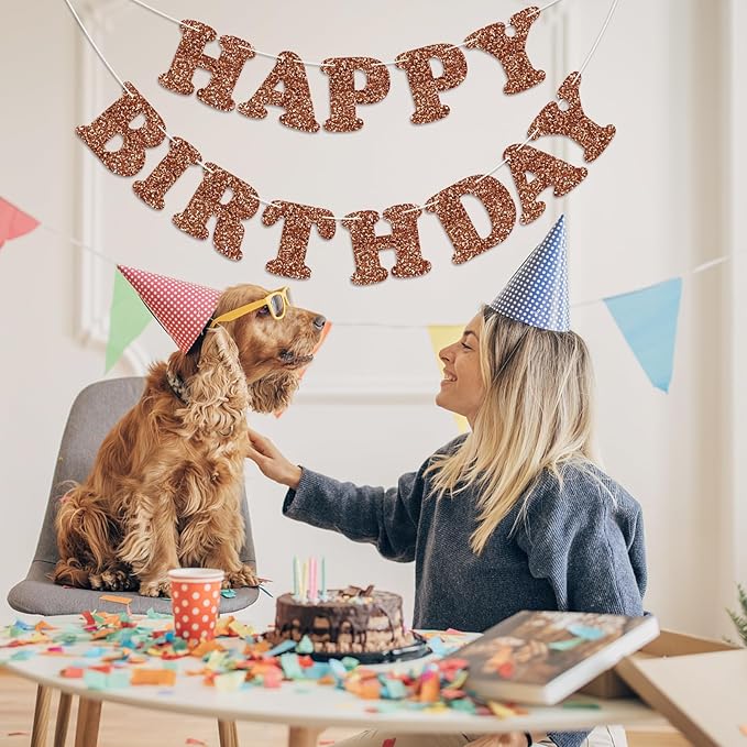Glitter Brown Happy Birthday Banner Birthday Party Decorations Sign Garland Bunting Banner for Wall Decor Party Background for Kids Boys Girls Adults