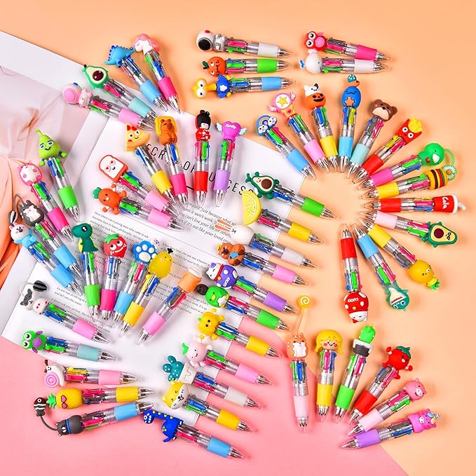 60Pcs Mini Multicolor Pens in One 4-in-1, Cute Pens Bulk for Party Favors and Birthdays, Delightful Ballpoint Pen Gifts Classroom Prizes (60pcs)