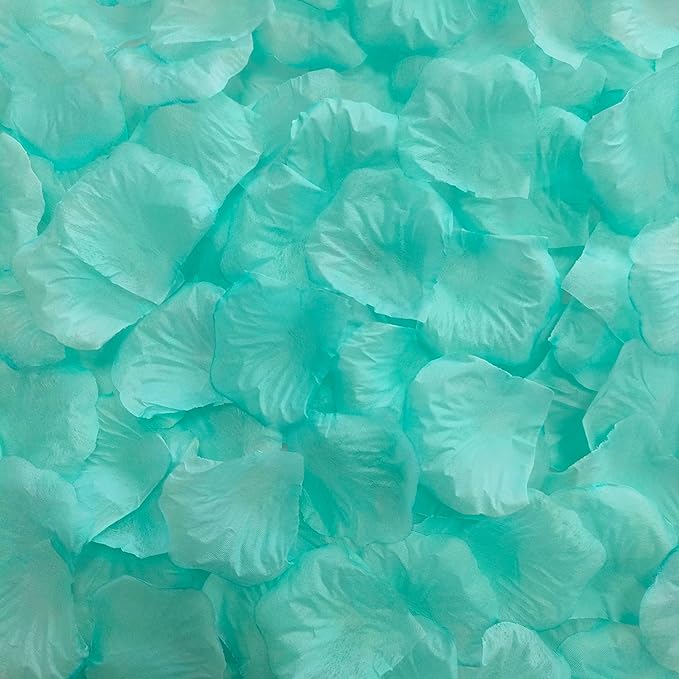 1000 Pcs Pre-Separated Artificial Aqua Splash Rose Petals for Romantic Night,Fake Flower Petals for Flower Girl,Silk Rose Petals for Valentine Day,Party,Romantic Decorations(Tiffany Blue)