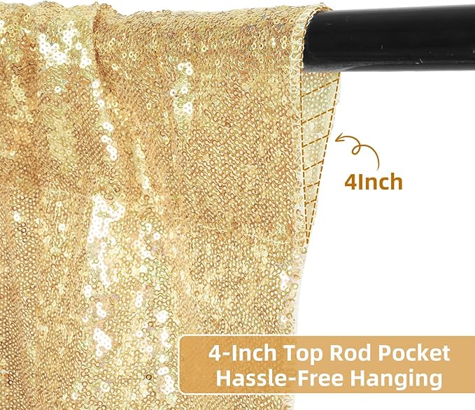 Light Gold Backdrop Photobooth Sequin 4FTx7FT Glitter Curtains for Birthday Party Wedding Wall Decoration