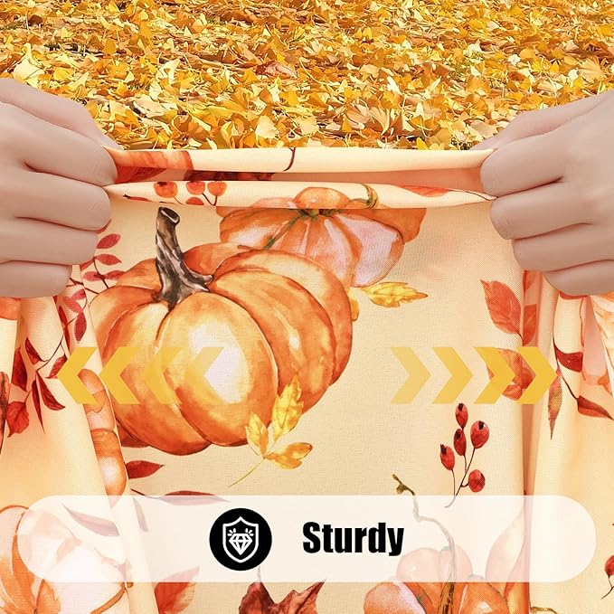 Smiry 2 Pack Rectangle Thanksgiving Table Cloth, Waterproof Elastic Fitted Tablecloths, Washable Polyester Rectangular Patio Table Cover for Autumn Harvest Parties (Pumpkin Leaf, 30"x72")