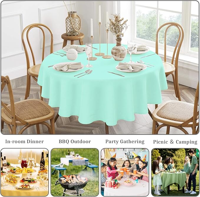 Mulbozy 12 Pack Pastel Color Round Tablecloth, 84 Inches Plastic Table Cover, Premium Disposable Round Party Tablecloth for Restaurant Dinners, Wedding, Grad Party, Baby Shower, Outdoor Camping