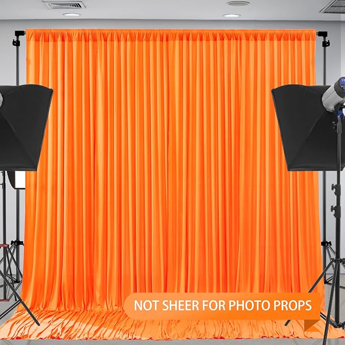 Orange Backdrop Curtain 2 Panels-Wrinkle-Free Champagne Curtains Polyester Photography Drapes for Baby Shower Birthday Party Photo Background Backdrop Stand- 8 X10FT (Orange)