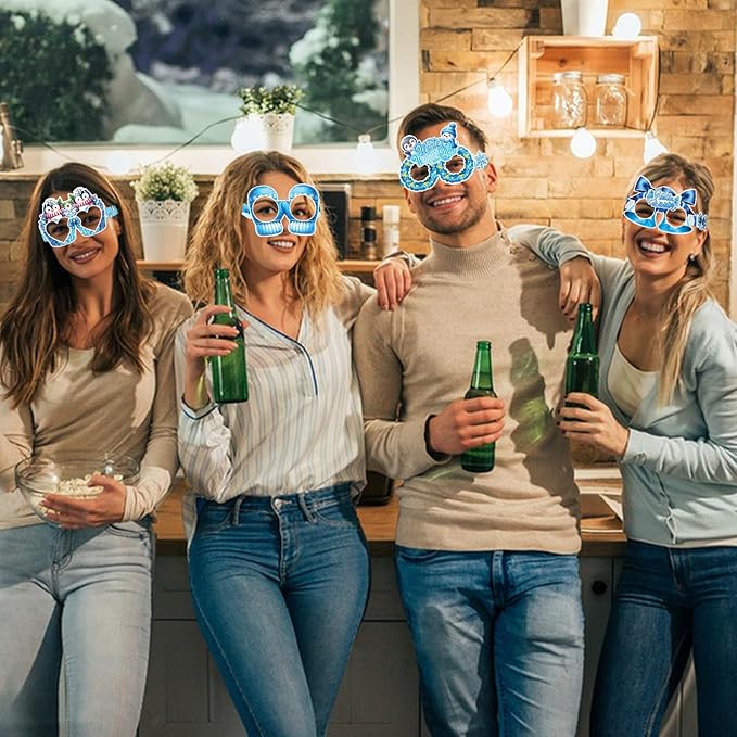 16Pcs Winter Party Glasses Frames, Funny Winter Paper Glasses Snowmen Snowflake Eyeglasses Photo Booth Props for Christmas Holiday Birthday New Year Party Supplies
