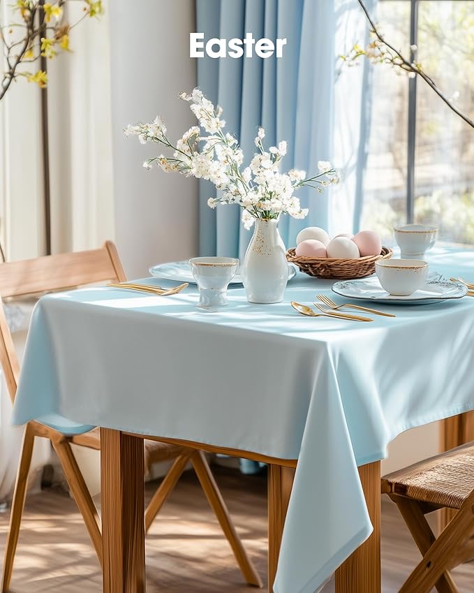 Pureegg Plastic Table Cloth Disposable 6 Pack, 54 x 108 Inch Table Cloths, Easter Party, Picnic, Wedding, Decorative Tablecloths, Rectangle, Baby Blue Plastic Cover, Waterproof, Light Blue
