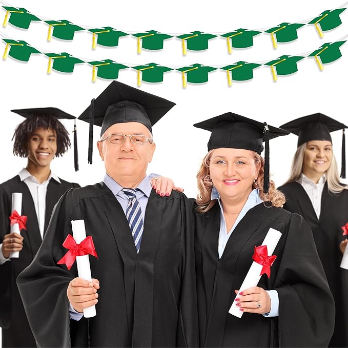 16PCS Green 2025 Graduation Banner, Class of 2025 Banner, Glitter Congrats Grad Banner, High School College Graduation Party Decorations Supplies Decor