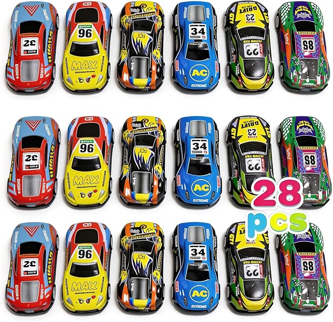28 PCS Easter Basket Stuffers for Kids, Racing Cars Gift with Cards, Valentines School Classroom Exchange Greeting Cards, Valentines Day gifts for Kids Classroom Party Favors (28)