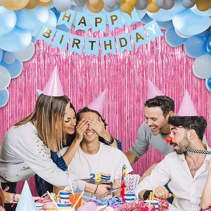 3 Pack Pink Foil Fringe Curtains Streamers Party Decorations 3.3 x 8.2 ft, Pink Tinsel Curtain Fringe Backdrop for Parties, Door Fringe Birthday Streamers, Barbie Backdrop Birthday Party Decorations