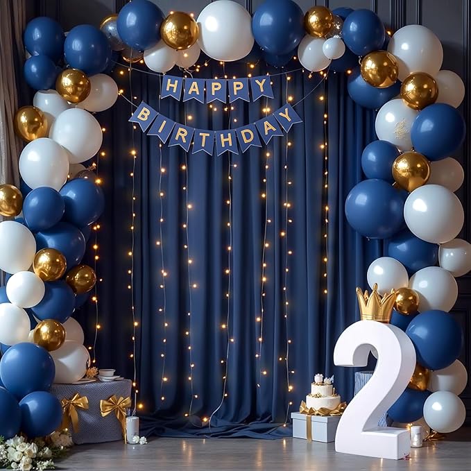 20x10FT Navy Blue Backdrop Curtains with Lights for Parties,Wrinkle Free Wedding Photo Backdrop Curtains for Baby Shower Birthday Ceremony Reception Home Party Decorations-5ft x 10ft,4 Panels
